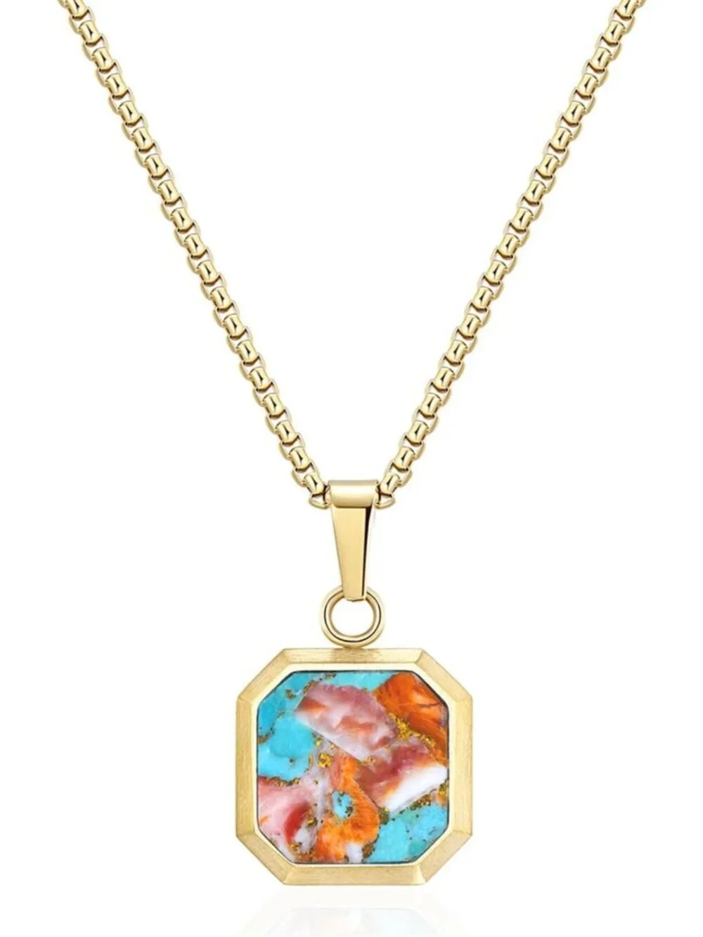 Stunning 14K Gold Plated Pendant Necklace with Black Onyx, Opal & More for Men